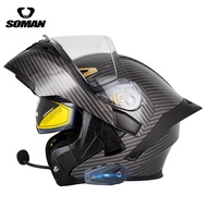 SOMAN หมวกกันน็อคบลูทูธสำหรับมอเตอร์ไซค์ หมวกกันน็อคแบบเปิดหน้า 2 ชั้น หมวกกันน็อคเต็มใบสำหรับขี่ทุก