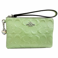 [全新] COACH 經典C LOGO漆皮零錢包手拿包(綠)
