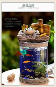 背过滤超白玻璃鱼缸生态流水客厅小型桌面创意水族箱造景免换水