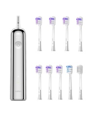 Laifen Wave Electric Toothbrush (Stainless Steel) with 3 Brush Heads, 6 Count Replacement Toothbrush