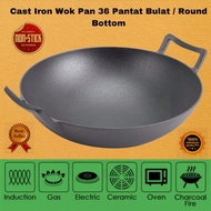 Cast Iron Wok 36 cm 14 Inch ROUND BOTTOM Stir Frying Pan