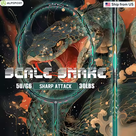 ALPSPORT V5 Pro Carbon Fiber Badminton Racket 5U 30LBS G6 Wave Frame Scale Snake Lightweight Offen