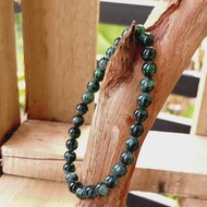 Burmese Jade Bracelet Dark Green Light Green with White Tints Round Beads 6.6 mm