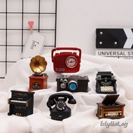 ღ Nostalgia Vintage Resin Ornaments Miniature Camera Phonograph Crafts Mini Piano Radio Model Living Room Home Decoration Photo Prop Gifts