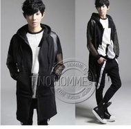 《TINO HOMME》2016春夏新款非主流視覺系日韓版不規則剪裁拚皮長版背心連帽外套