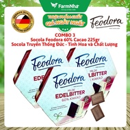 (Combo of 3) Feodora Dark Chocolate 60% Cacao 225gr Paper Box - Traditional German Essence Quality
