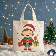 AUGUSTINA Christmas Canvas Gift Bag, Cartoon Large Capacity Christmas Tree Handheld Bag, Creative Ex