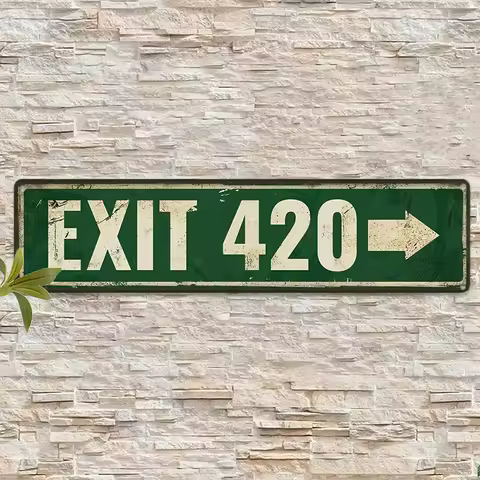 Vintage EXIT 420 Metal Road Sign - Rustic Aluminum Wall Decor for Man Cave, Bar, Lounge - Retro High