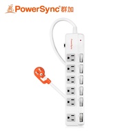 【PowerSync 群加】六開六插斜面開關防雷擊抗搖擺延長線-1.8M/白