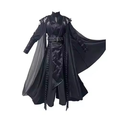 Gothic Black Party Outfit Unisex Halloween Knight Cosplay Costume Chinese Vintage Hanfu 7pcs Sets Fo