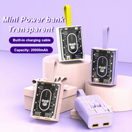 New Transparent 20000mah Powerbank Built-in 3 Cables Cover Fast Charge Dual USB Full Capacity Power Bank