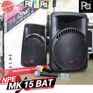NPE MK 15BAT Bluetooth บลูทูธ ตู้ลำโพง 15 นิ้ว มีแอมป์ในตัว MK15BAT ไมค์ลอยคู่ มีแบตเตอรี่ มีล้อลาก 