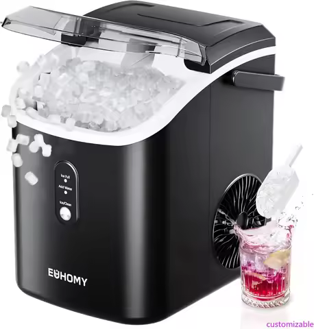 Nugget Ice Maker Countertop with Handle, Ready in 6 Mins, 34lbs Per Day, Removable Top Cover, Auto-C