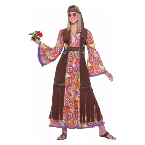 Halloween Adult 60's70's Hippie Costume Purim Carnival Disguise Party Groovy Disco Native Night Club