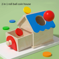 Wooden Montessori early education infant color cognition fine motor shape matching sorting coin box educational toy