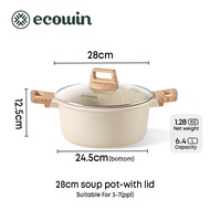 Ecowin หม้อซุปเคลือบหินไพฟาน เซรามิค พร้อมฝาปิด PFOA 20ซม.24ซม.28ซม. ไม่เหนียวติด