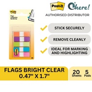 3M Post-it Small Flags Bright Clear 0.47'' x 1.7'', 5 Colours, 20 Sheets/Pad 683-5CB