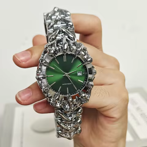 Luxury Men Business Watches Fashion Square Dial Stainless Steel Strap Y2K Quartz Watch with Calendar