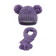 2 Pcs/Set Children Hat Scarf Set Thickened Plush Knitted Anti-slip Fur Ball Decor Windproof Keep War