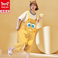 【暴富】【猫人旗舰】【0418】2022夏季连体睡裙女薄款纯棉日系中长款睡衣女草莓熊家居服夏 QY-22404-海绵宝宝 女L(适合95-115斤)