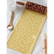Wooden Rolling Embossing Baking Cookies Biscuit Dough Roller Cake Pastry Baking Tools Accessories Th