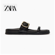 Zara Women's Shoes Open-Toe Buckle Beach Casual Flat Sandals Thick-Soled Flat Sandals Slippers