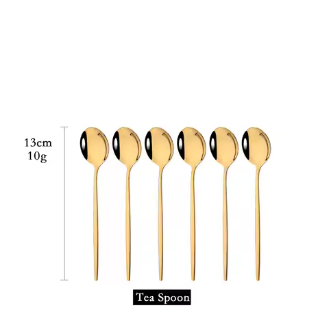 6 Pieces Gold Coffee Spoon Stainless Steel Stiring Teaspoons Ice Cream Cake Dessert Spoon Set Sliver