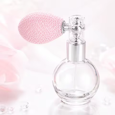 Refillable Glitter Spray Bottle, Pink Vintage Fine Mist Atomizer for Body Shimmer Perfume, Travel Be