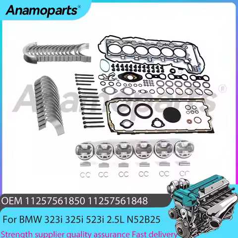 Engine Head Gasket Set Con-rod bearing Crankshaft bearing Piston Kit Fit 2.5L L6 GAS For BMW N52B25 