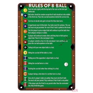Metal Wall Decor for Bedroom Billiard Pool Rules of 8 Ball Metal Sign Vintage Home Decor Rustic Alum