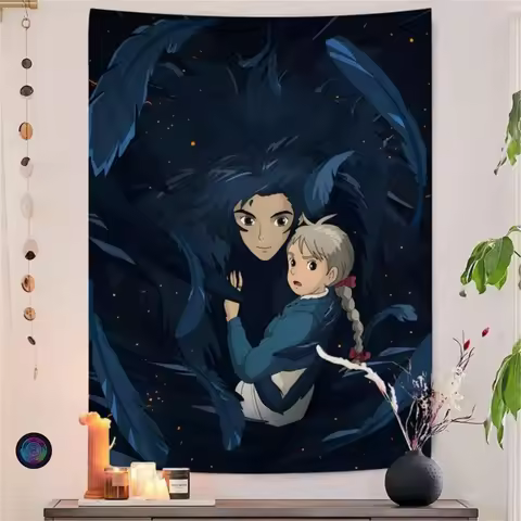 Ghibli Inspired Kawaii Tapestry Cute Pastel Wall Hanging for Bedroom Dorm Anime Aesthetic Room Decor