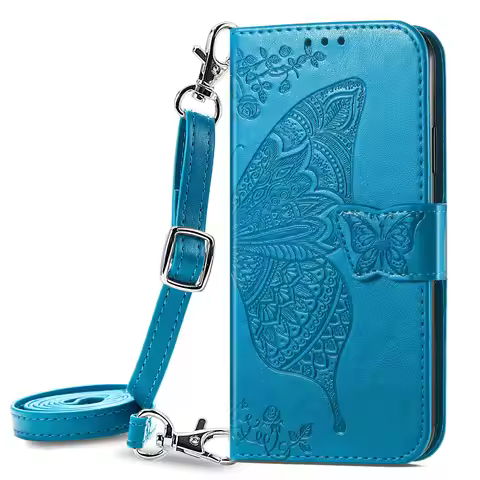 Crossbody Wallet Case For Ulefone Note 20 Pro 18 Ultra 16 15 14 13P 12 Butterfly Leather Wrist Strap
