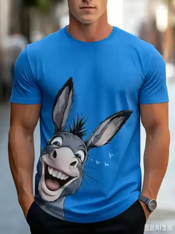 Funny Donkey Face Graphic T Shirt 3D Cartoon Print Men's T Shirt Shrek Character Casual Short Sleeve
