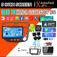 2K android Screen 9-Inch Honda Civic ES 01-05 WIFI+GPS 360 +SIM Carplay+Youtube Steering Wheel Contr