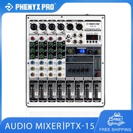 Phyx Pro PTX-15 4-Kênh Tương Thích Bluetooth Bàn điều khiển phối khí đầu vào USB Stereo Equalizador