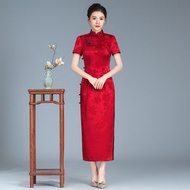 新款醋酸緞改良旗袍連身裙喜婆婆婚宴結婚禮媽媽裝禮服敬酒服高貴