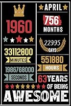 APRIL 63 Years 756 Months 22995 Days Of Being Awesome: 1960 Birthday| Personalized Journal Notebook 
