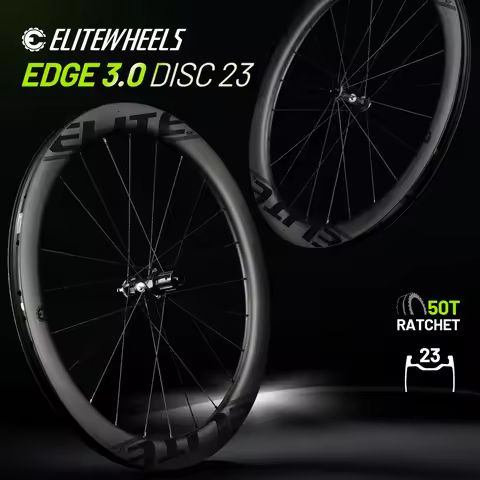 ELITEWHEELS EDGE DISC 3.0 Carbon Wheelset Ratchet System 50T Wing 20 Spoke UD Matte Raw Carbon Cente