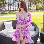 4.19 Large Size Swimsuit Female Fat mm Cover Belly Slimmer Look Sexy Bikini Hot Spring Swimsuit Three-Piece Long-Sleeved Split Sw