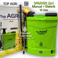 Semprotan Manual Dan Elektrik 2in1 16 Liter Sprayer Top Agri Baterai Tangki Semprot Hama Sawah Pertanian Tani 16L BERKUALITAS Original TA DF 16 BTR