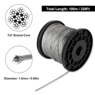 1/16 Wire Rope, 1.5mm Stainless Steel Wire Cable, 328FT Length Aircraft Cable with 100pcs Crimping S