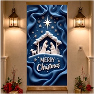 Lightweight Holiday Decoration Religious Theme Christmas Banner Polyester Material Blue Background E