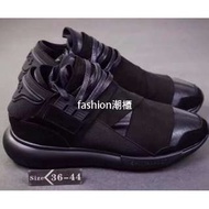 adidas y-3鞋 山本耀司y3 qasa黑武士全黑皮面休閒男女款y-3鞋