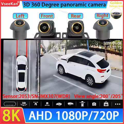 WDR SN307 Chip 360 Panoramic Camera 8K 3D AHD1080P 720P Camera 360° Driving Assistance for Android A