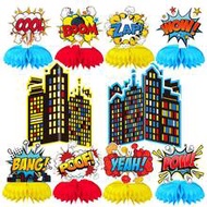 Superhero Honeycomb Centerpieces 8 Pack, Comic Book Action Table Toppers With City Skyline, Hero Bir