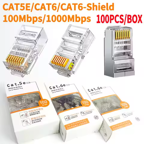 100-Pack RJ45 Cat5e/Cat6 Connectors Gold Plated | Ethernet Plug for 1000Mbps Network Cables - Cat5e 