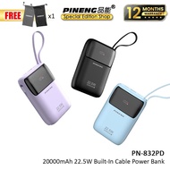 Pineng PN-832PD 20000mAh Powerbank 22.5W Fast Charging Power Bank Pineng PN832 Built-In Cable Origin