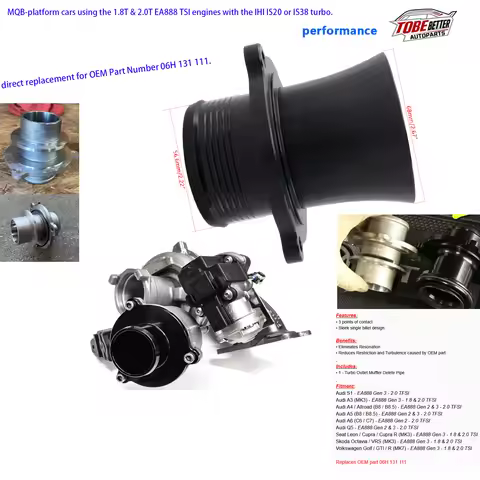 MQB 1.8T 2.0T EA888 TSI engine IHI IS20 IS38 turbo Outlet Muffler Delete for Audi A3 A4 B8 / B8.5 A5