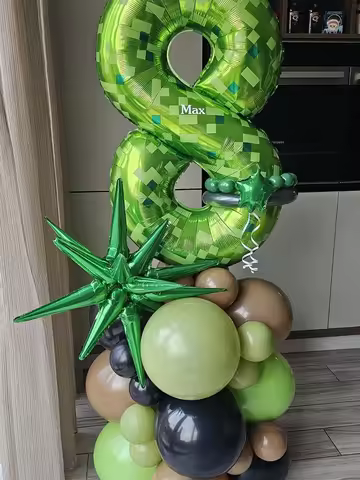 45pc 40inch green Number Pixel Miner Balloon Set Diamond Sword Aluminum Film Balloon Jungle Game Eve