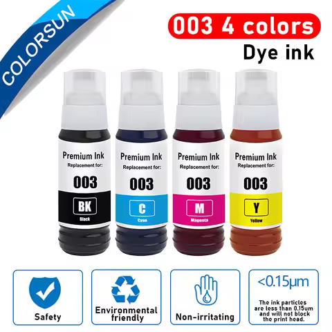 Colorsun Dye ink 003 Refill ink kit for Epson L1110 L1210 L1216 L1250 L1256 L3100 L3101 L3106 L3110 